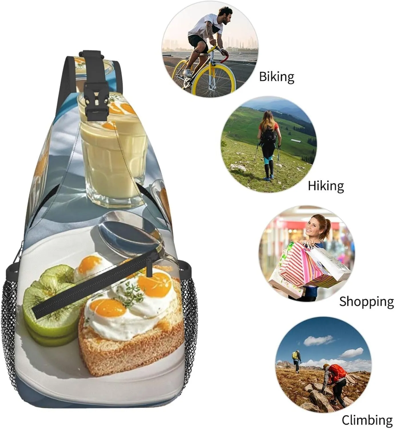 Crossbody Bag for Women Men Beautiful Breakfast Chest Bag Crossbody Sling Bag Adjustable Shoulder Bag