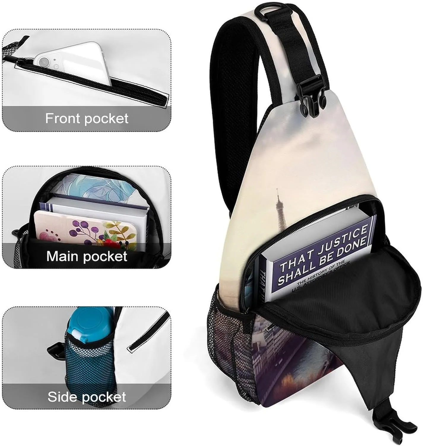 Crossbody Bag for Women Men Chest Bag Black And White Tiger Sling Bag Crossbody Shoulder Bag Sling Backpack