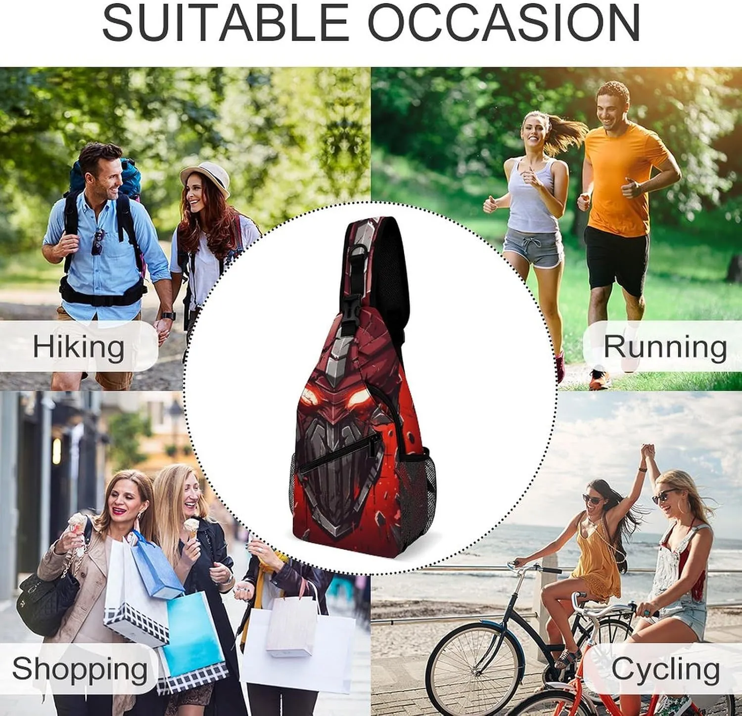 Crossbody Bag for Women Men Chest Bag Spartan Warrior Helmet Sling Bag Crossbody Shoulder Bag Sling Backpack