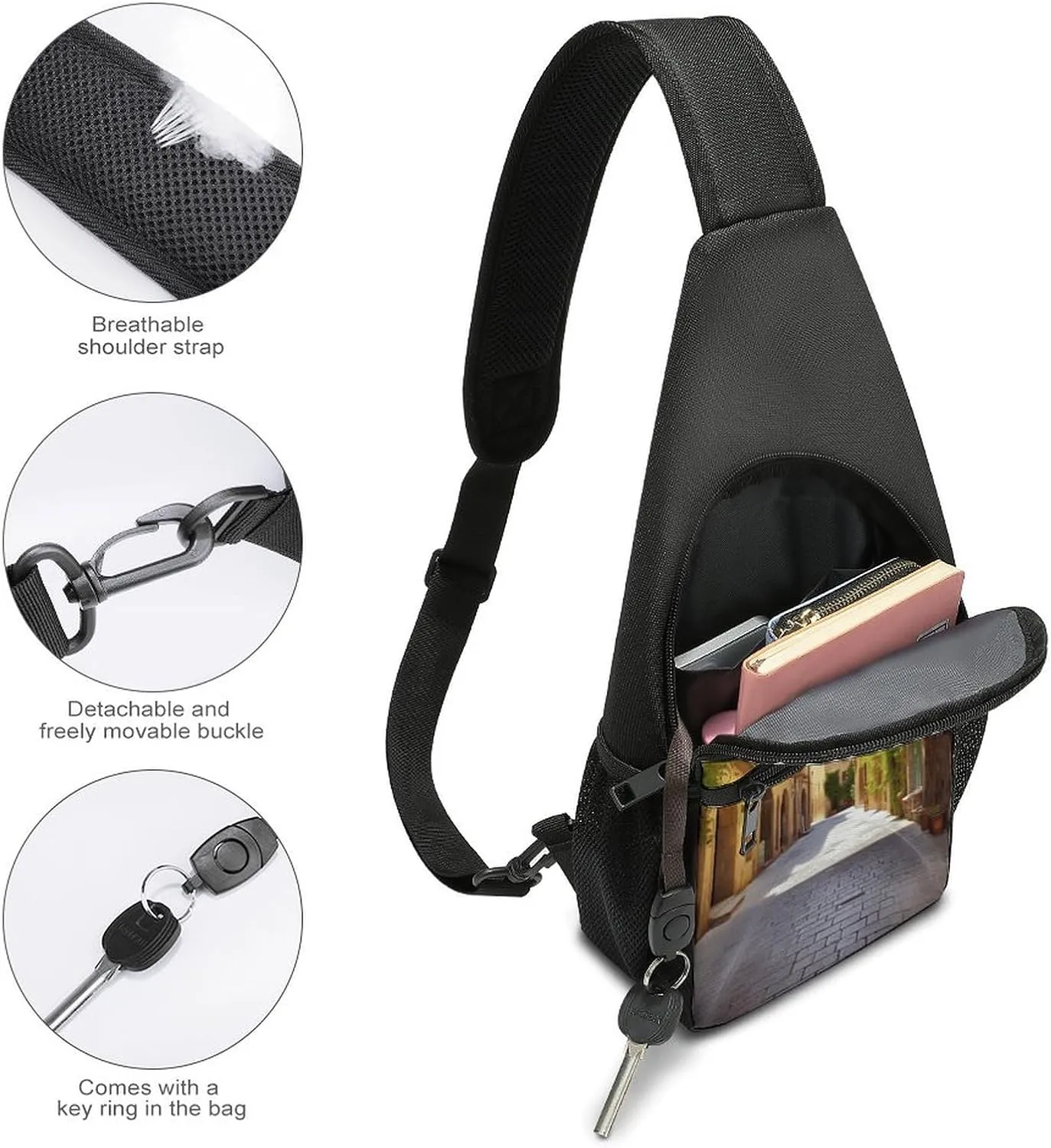 Crossbody Bag for Women Men Sling Bag Japanese Pretty Red Carp Fish Chest Bag Crossbody Adjustable Shoulder Bag
