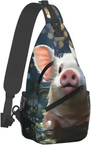 Crossbody Bag for Women Men Swimming Pig Chest Bag Crossbody Sling Bag Adjustable Shoulder Bag