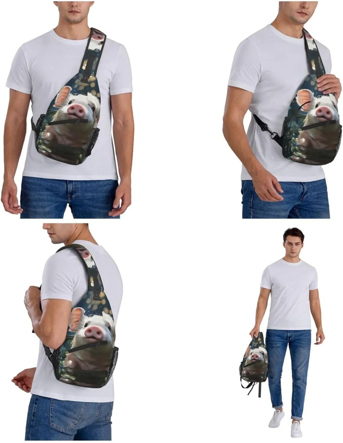 Crossbody Bag for Women Men Swimming Pig Chest Bag Crossbody Sling Bag Adjustable Shoulder Bag