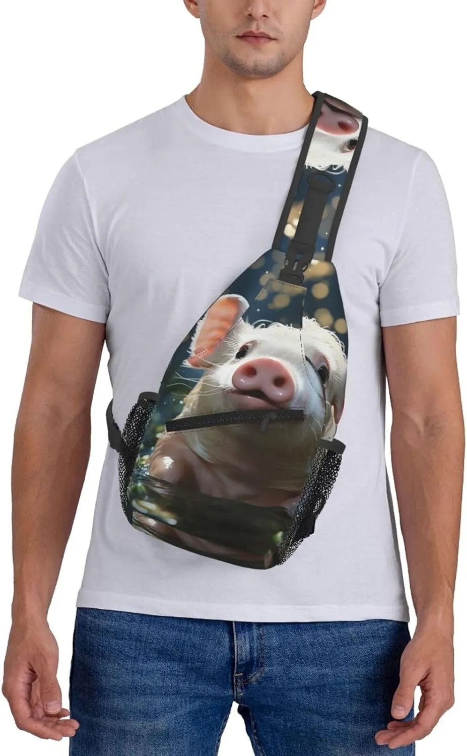 Crossbody Bag for Women Men Swimming Pig Chest Bag Crossbody Sling Bag Adjustable Shoulder Bag