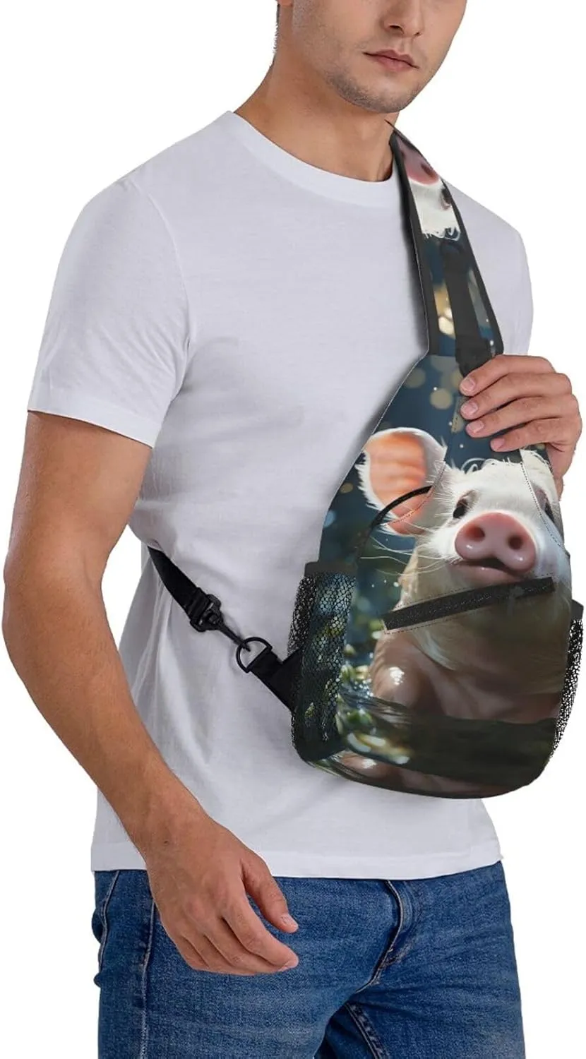 Crossbody Bag for Women Men Swimming Pig Chest Bag Crossbody Sling Bag Adjustable Shoulder Bag