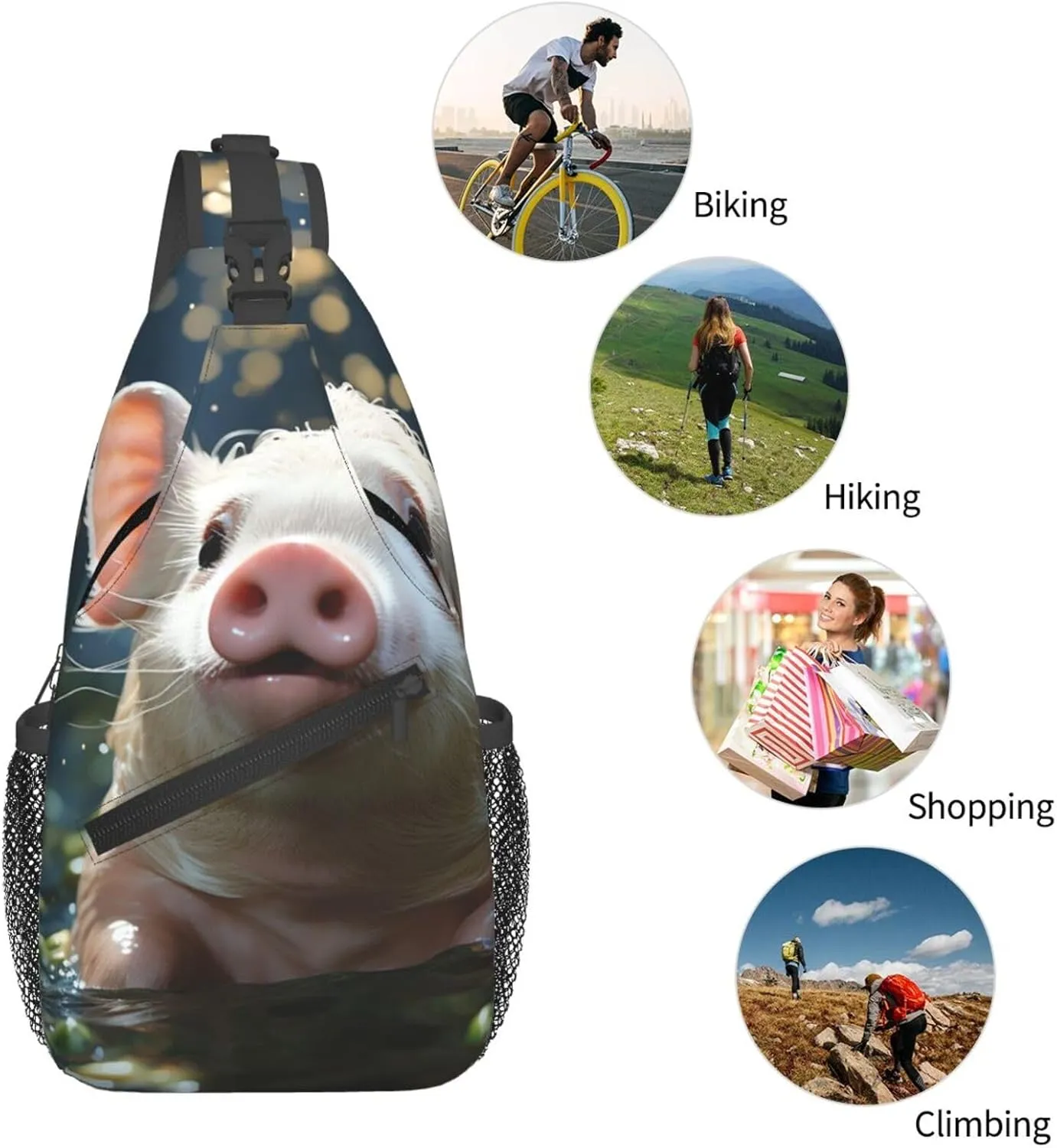 Crossbody Bag for Women Men Swimming Pig Chest Bag Crossbody Sling Bag Adjustable Shoulder Bag