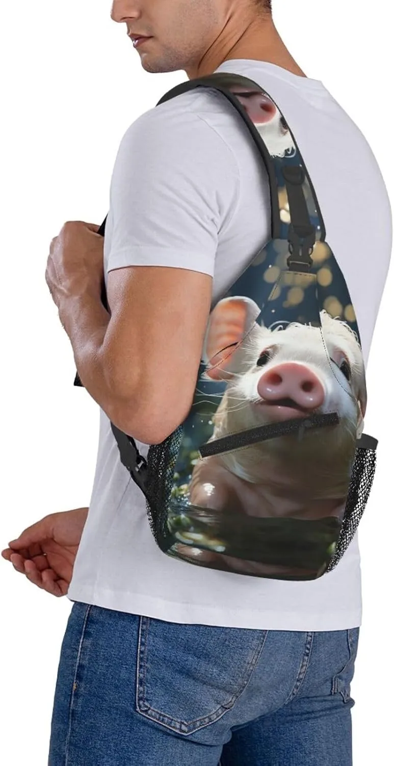 Crossbody Bag for Women Men Swimming Pig Chest Bag Crossbody Sling Bag Adjustable Shoulder Bag