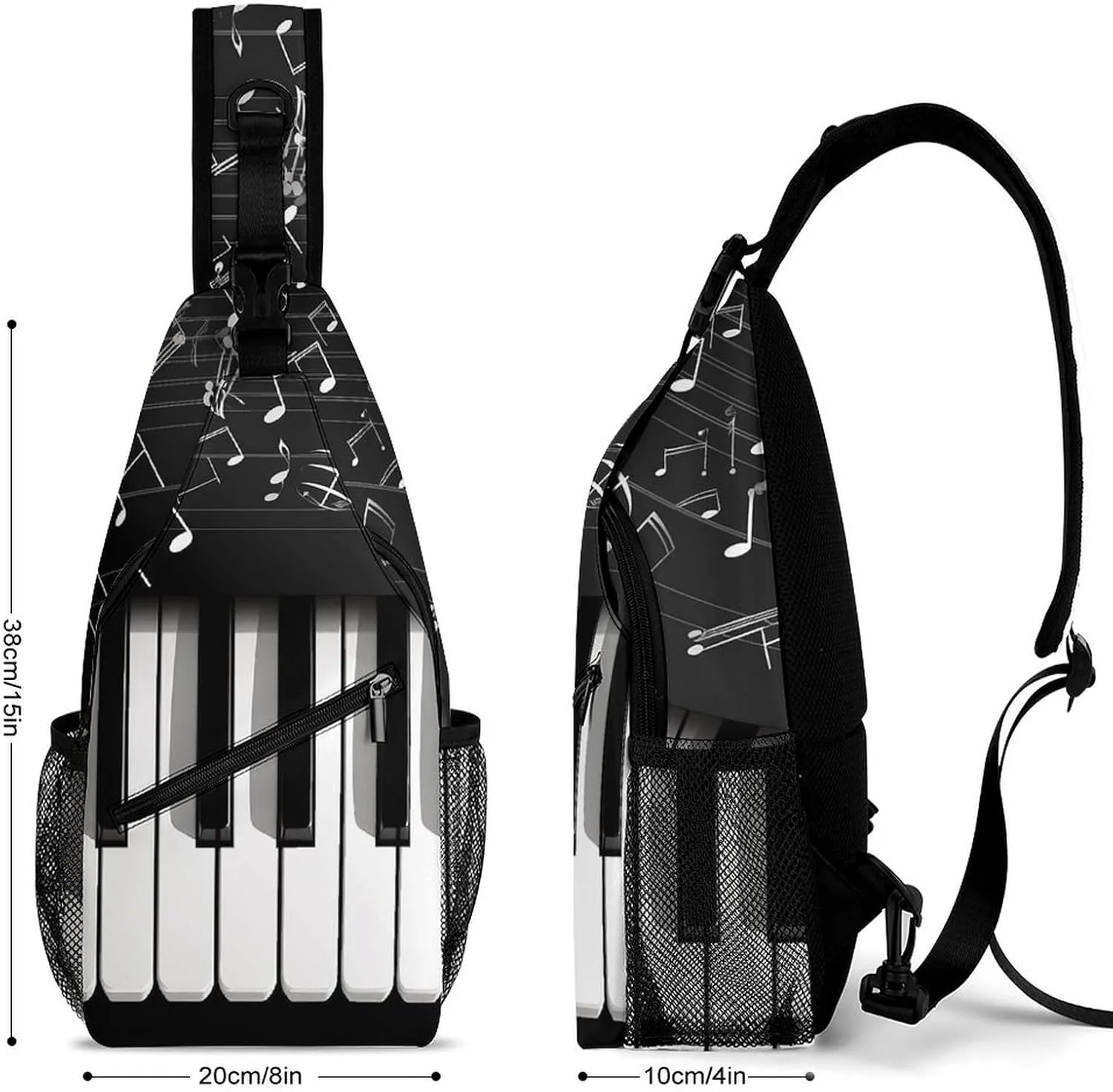 Crossbody Bag Travel Sling Bag for Men Small Sling Backpack Piano Keys With Musical Notes Chest Bag Shoulder Bag for Outdoor