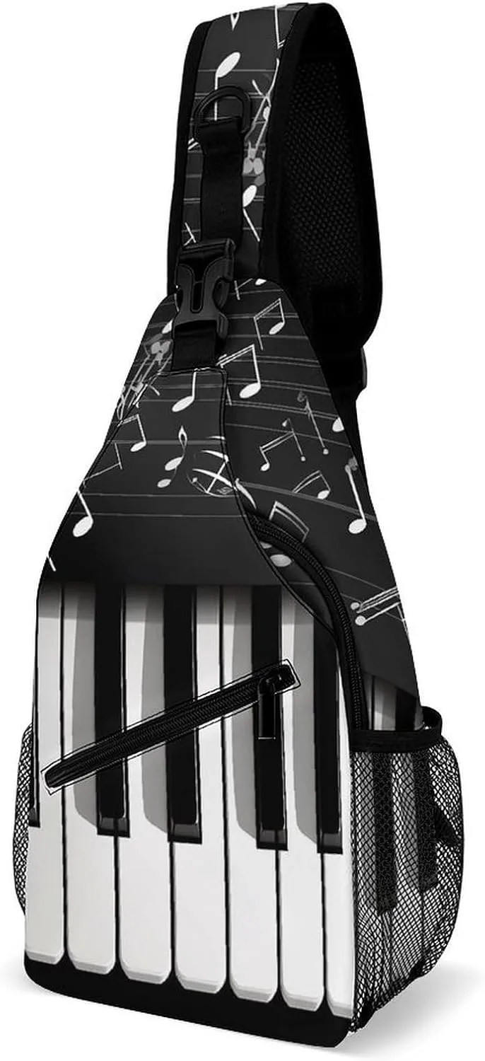 Crossbody Bag Travel Sling Bag for Men Small Sling Backpack Piano Keys With Musical Notes Chest Bag Shoulder Bag for Outdoor