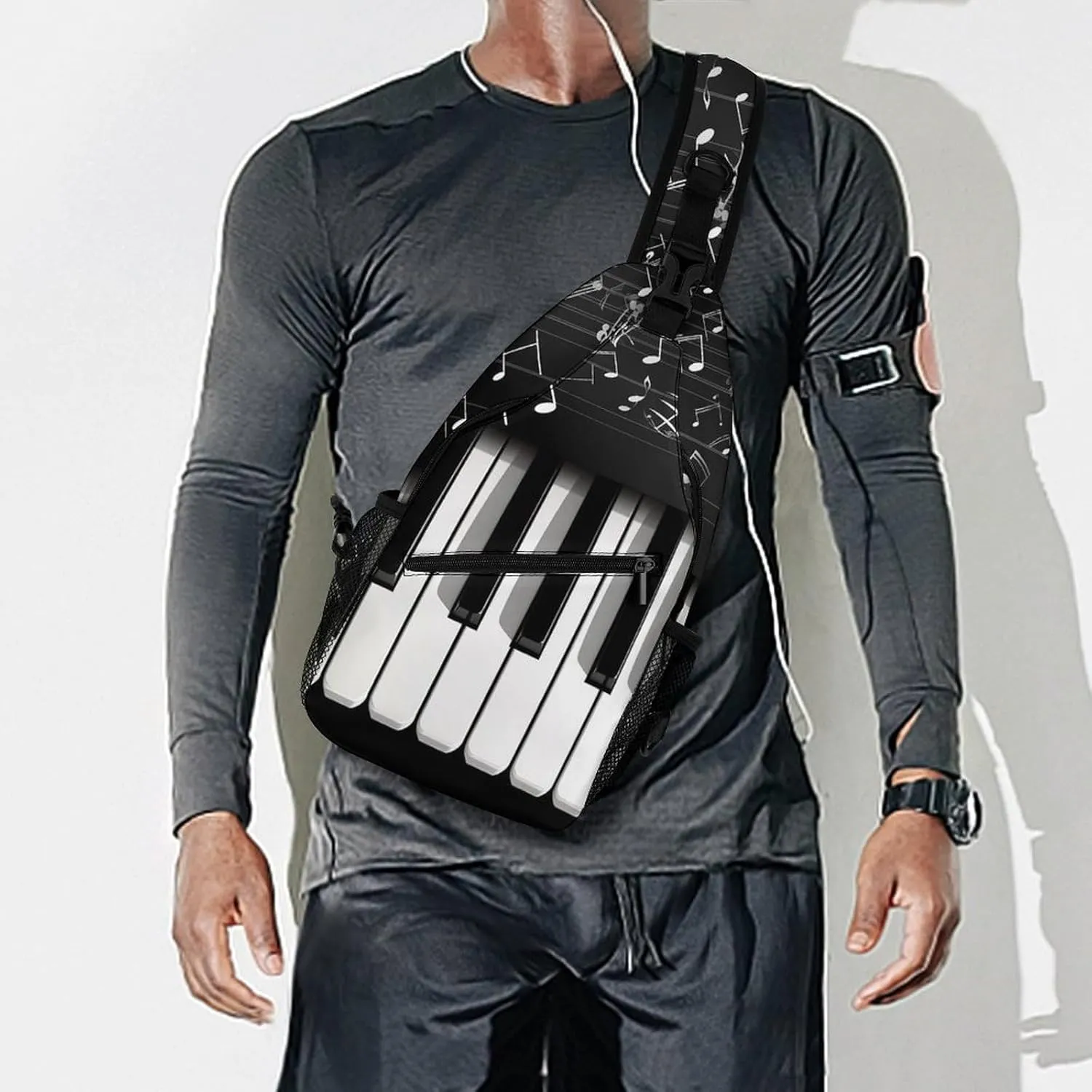 Crossbody Bag Travel Sling Bag for Men Small Sling Backpack Piano Keys With Musical Notes Chest Bag Shoulder Bag for Outdoor