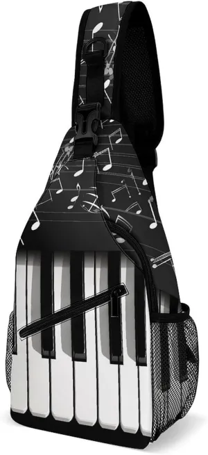 Crossbody Bag Travel Sling Bag for Men Small Sling Backpack Piano Keys With Musical Notes Chest Bag Shoulder Bag for Outdoor