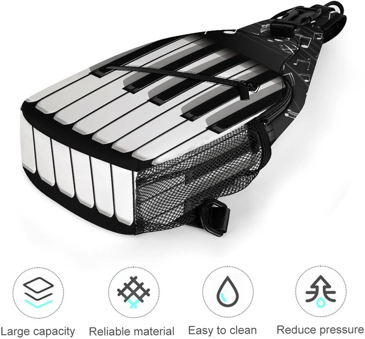 Crossbody Bag Travel Sling Bag for Men Small Sling Backpack Piano Keys With Musical Notes Chest Bag Shoulder Bag for Outdoor