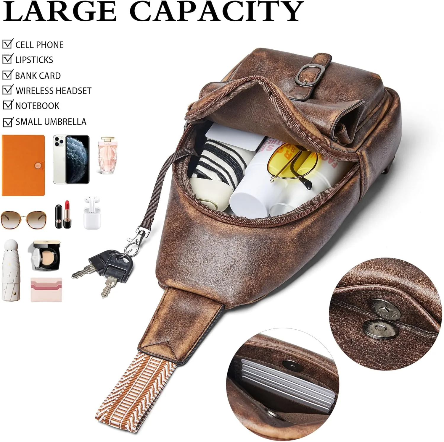 Crossbody Bags for Women Men Sling Bag 5 Pockets Fanny Pack Sling Backpack Chest Daypack Travel Purse Anti Theft