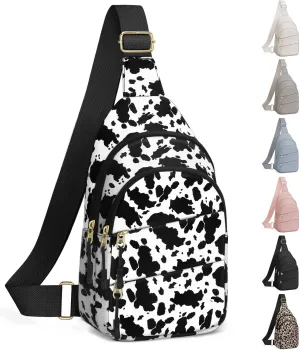 Crossbody Bags for Women, Sling Bag for Men, Small Hiking Backpack Anti Theft Lightweight for Outdoors Travel （M, Cow Print）
