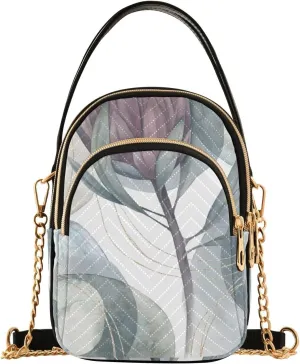 Crossbody Handbags Sling Bags Geometric Shapes Floral Phone Bag for Women Cross Body Purse Fanny Pack with Leather Handheld and Golden Chain for Traveling Daily