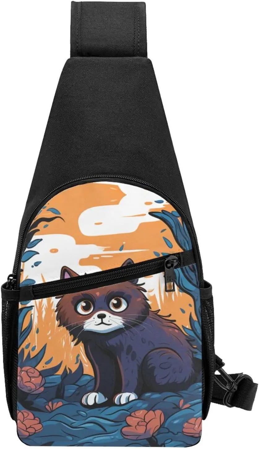 Crossbody Sling Backpack Sling Bag for Men Women Cross Chest Bag Shoulder Bag Cat Travel Hiking Daypack