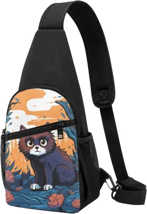 Crossbody Sling Backpack Sling Bag for Men Women Cross Chest Bag Shoulder Bag Cat Travel Hiking Daypack