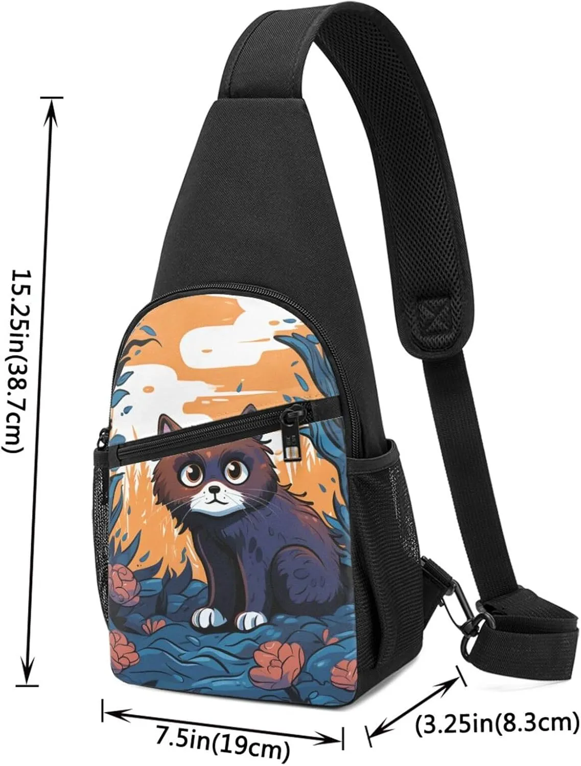 Crossbody Sling Backpack Sling Bag for Men Women Cross Chest Bag Shoulder Bag Cat Travel Hiking Daypack