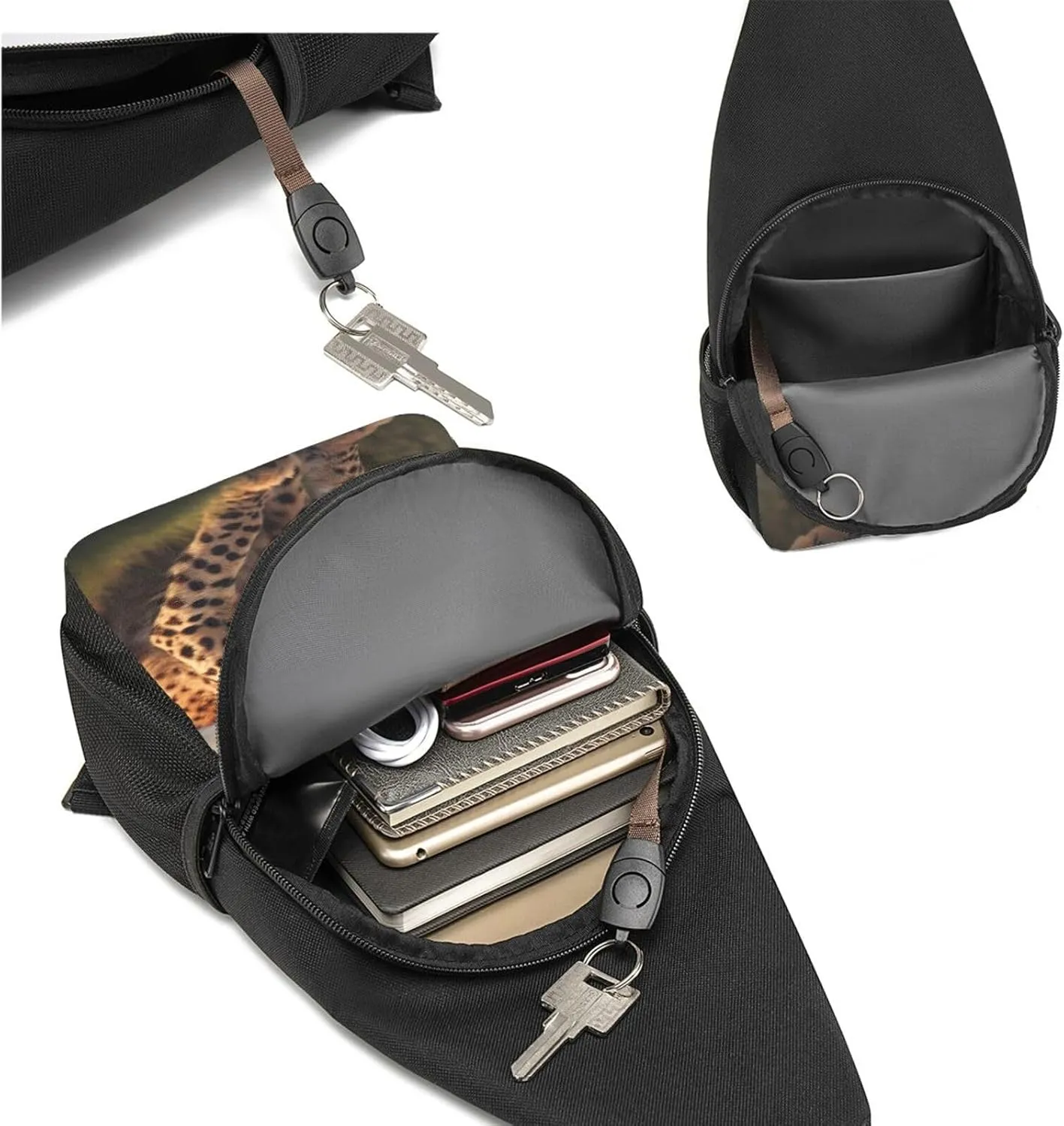 Crossbody Sling Backpack Sling Bag for Men Women Cross Chest Bag Shoulder Bag Cheetah Sitting on a Hill Travel Hiking Daypack