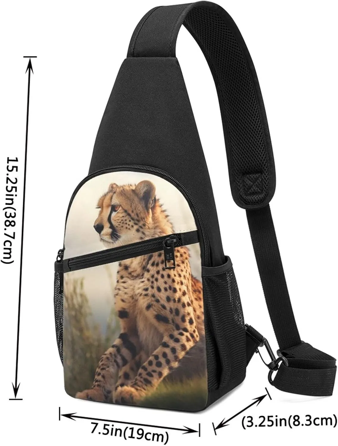 Crossbody Sling Backpack Sling Bag for Men Women Cross Chest Bag Shoulder Bag Cheetah Sitting on a Hill Travel Hiking Daypack