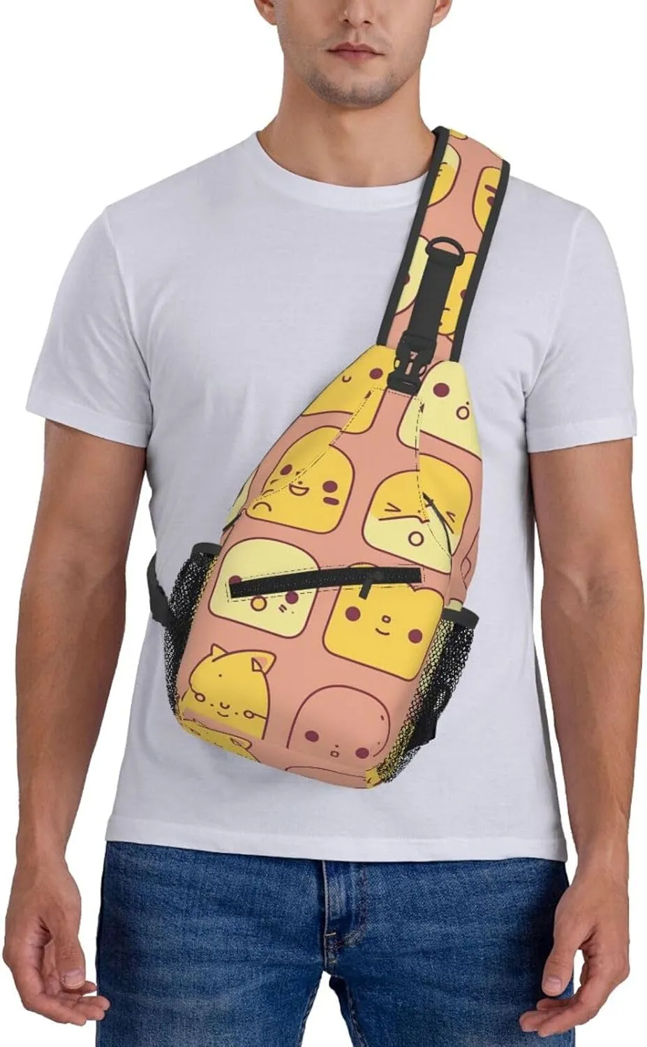 Crossbody Sling Backpack Sling Bag For Men Women Cross Chest Bag Shoulder Bag Cute Cartoon Face Travel Hiking Daypack