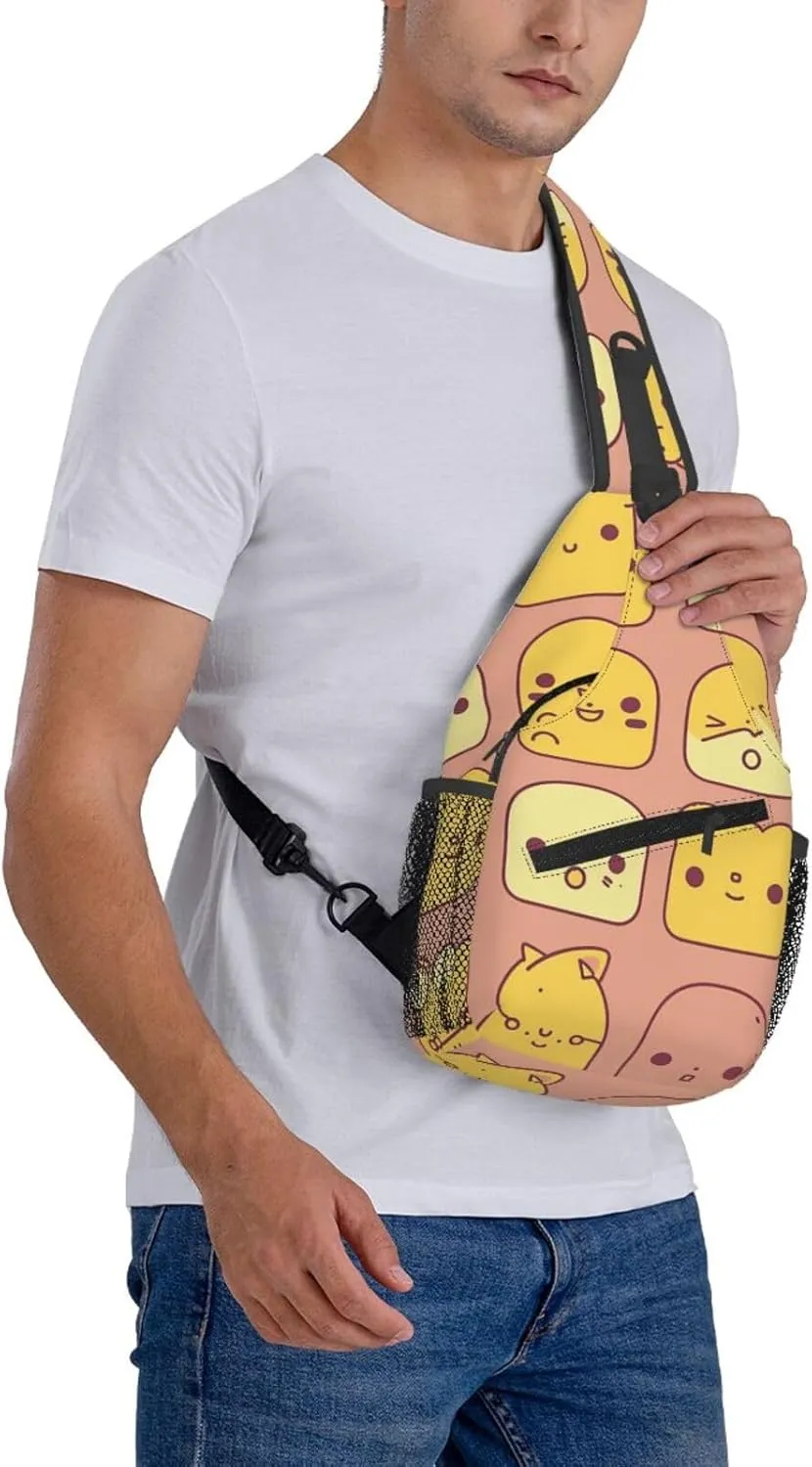 Crossbody Sling Backpack Sling Bag For Men Women Cross Chest Bag Shoulder Bag Cute Cartoon Face Travel Hiking Daypack