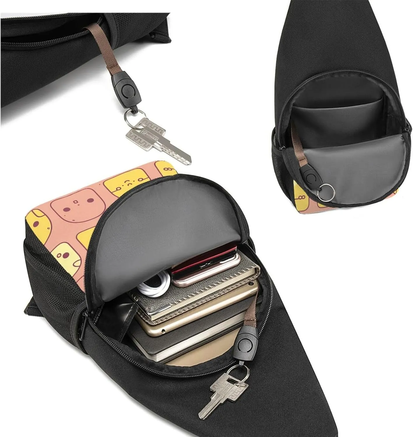 Crossbody Sling Backpack Sling Bag for Men Women Cross Chest Bag Shoulder Bag Cute Cartoon Face Travel Hiking Daypack