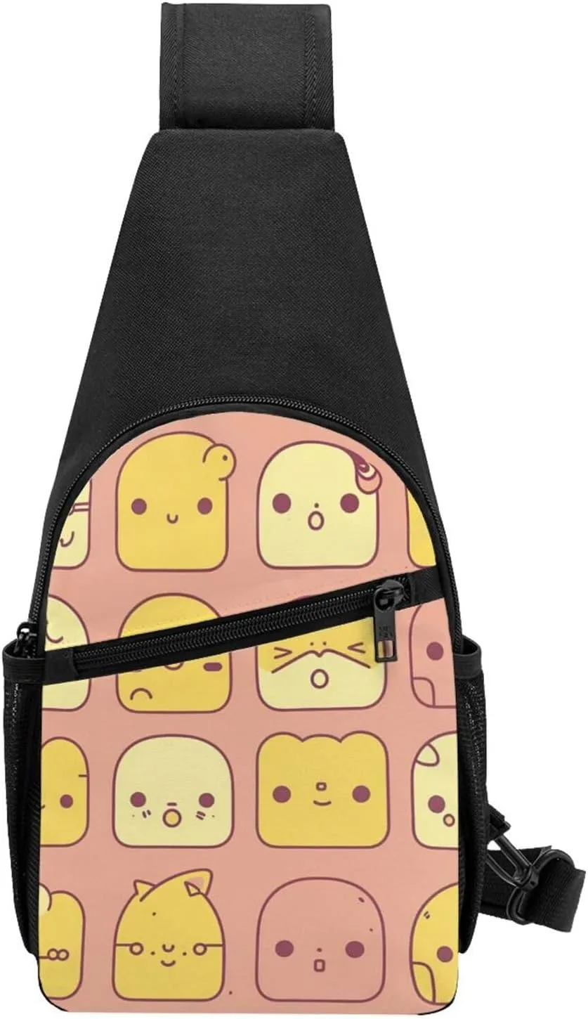 Crossbody Sling Backpack Sling Bag for Men Women Cross Chest Bag Shoulder Bag Cute Cartoon Face Travel Hiking Daypack