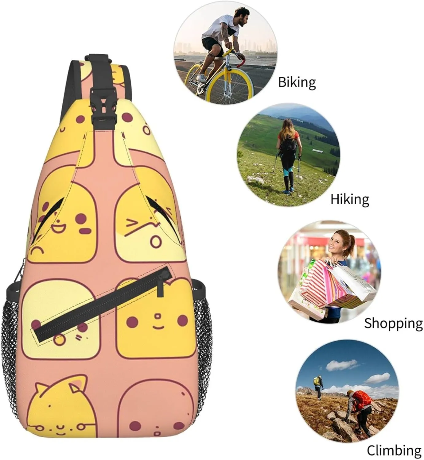 Crossbody Sling Backpack Sling Bag For Men Women Cross Chest Bag Shoulder Bag Cute Cartoon Face Travel Hiking Daypack