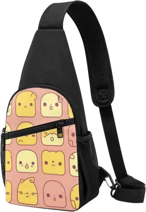 Crossbody Sling Backpack Sling Bag for Men Women Cross Chest Bag Shoulder Bag Cute Cartoon Face Travel Hiking Daypack