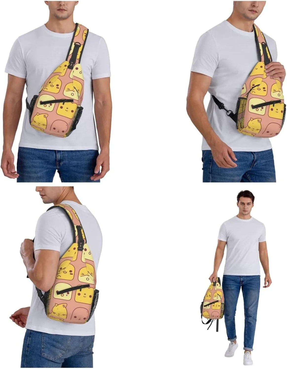 Crossbody Sling Backpack Sling Bag For Men Women Cross Chest Bag Shoulder Bag Cute Cartoon Face Travel Hiking Daypack
