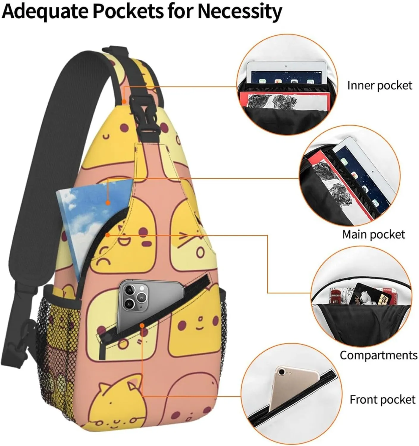 Crossbody Sling Backpack Sling Bag For Men Women Cross Chest Bag Shoulder Bag Cute Cartoon Face Travel Hiking Daypack