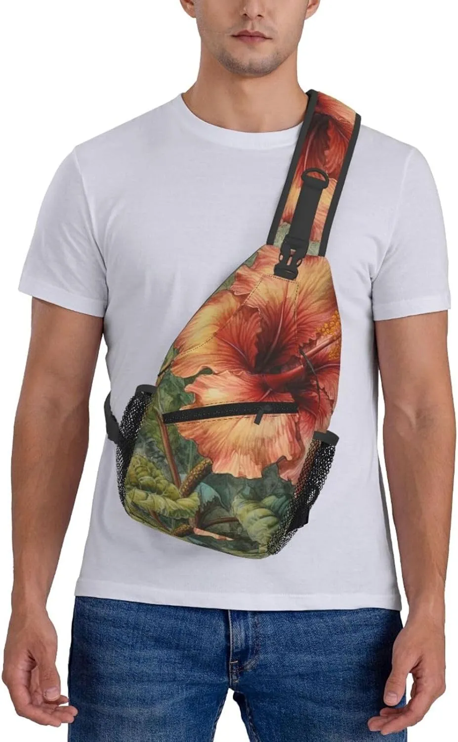 Crossbody Sling Backpack Sling Bag For Men Women Cross Chest Bag Shoulder Bag Depicting A Hibiscus Flower Travel Hiking Daypack