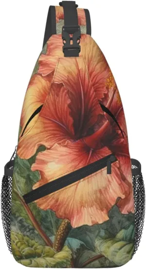 Crossbody Sling Backpack Sling Bag For Men Women Cross Chest Bag Shoulder Bag Depicting A Hibiscus Flower Travel Hiking Daypack