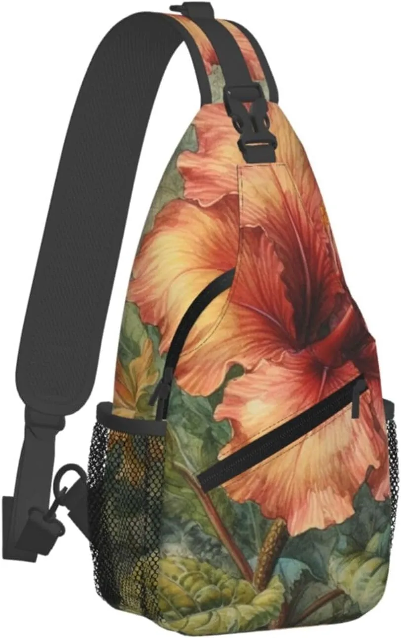 Crossbody Sling Backpack Sling Bag For Men Women Cross Chest Bag Shoulder Bag Depicting A Hibiscus Flower Travel Hiking Daypack