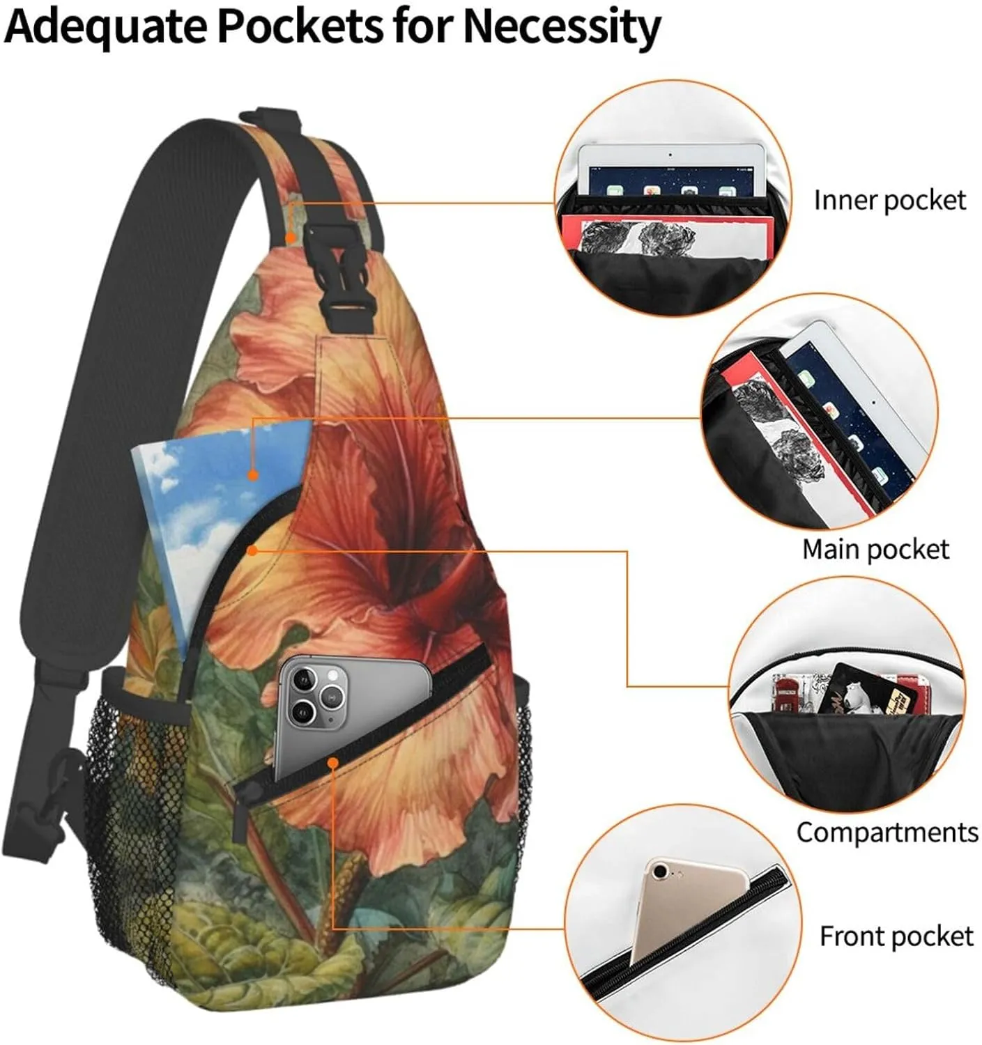 Crossbody Sling Backpack Sling Bag For Men Women Cross Chest Bag Shoulder Bag Depicting A Hibiscus Flower Travel Hiking Daypack