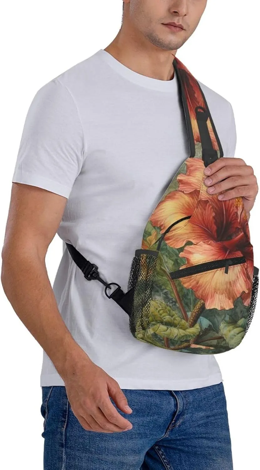 Crossbody Sling Backpack Sling Bag For Men Women Cross Chest Bag Shoulder Bag Depicting A Hibiscus Flower Travel Hiking Daypack