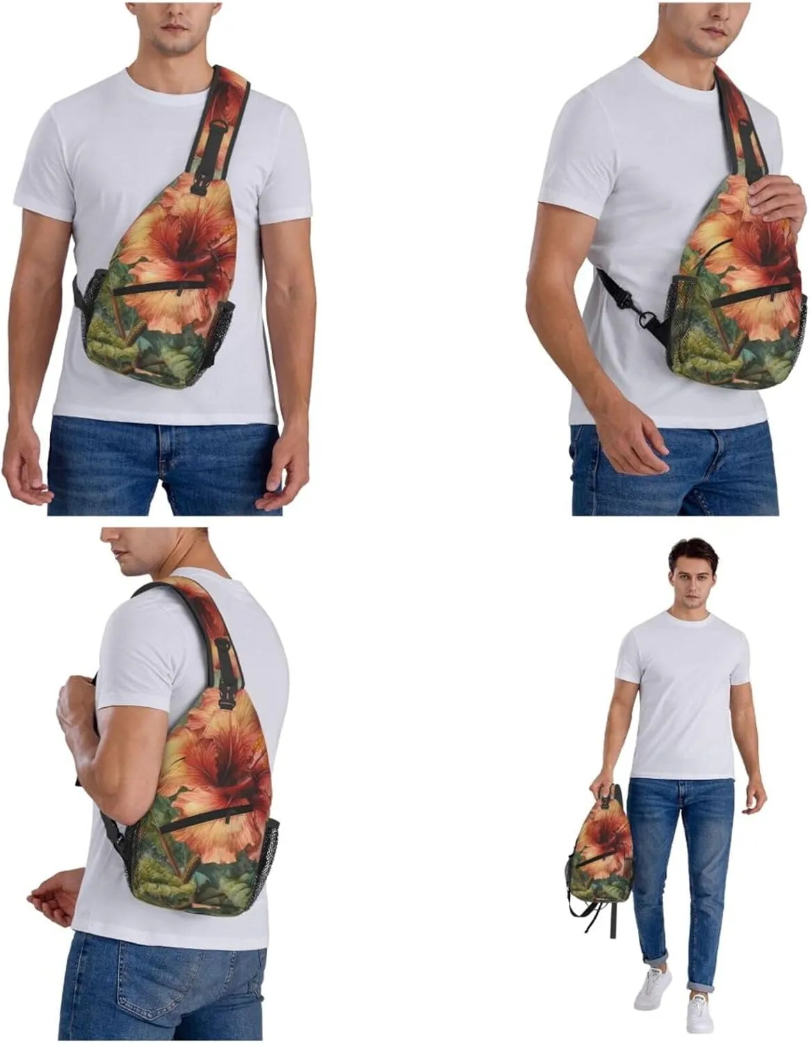 Crossbody Sling Backpack Sling Bag For Men Women Cross Chest Bag Shoulder Bag Depicting A Hibiscus Flower Travel Hiking Daypack