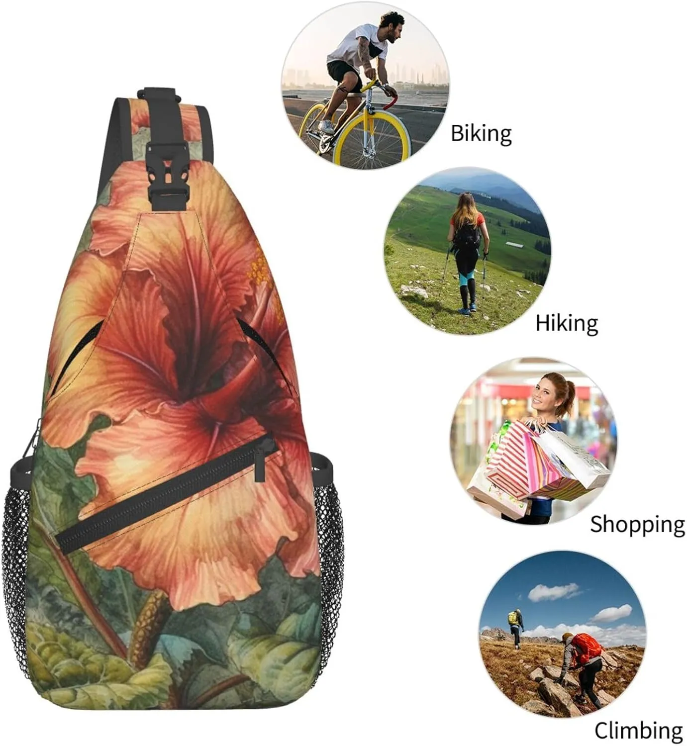 Crossbody Sling Backpack Sling Bag For Men Women Cross Chest Bag Shoulder Bag Depicting A Hibiscus Flower Travel Hiking Daypack