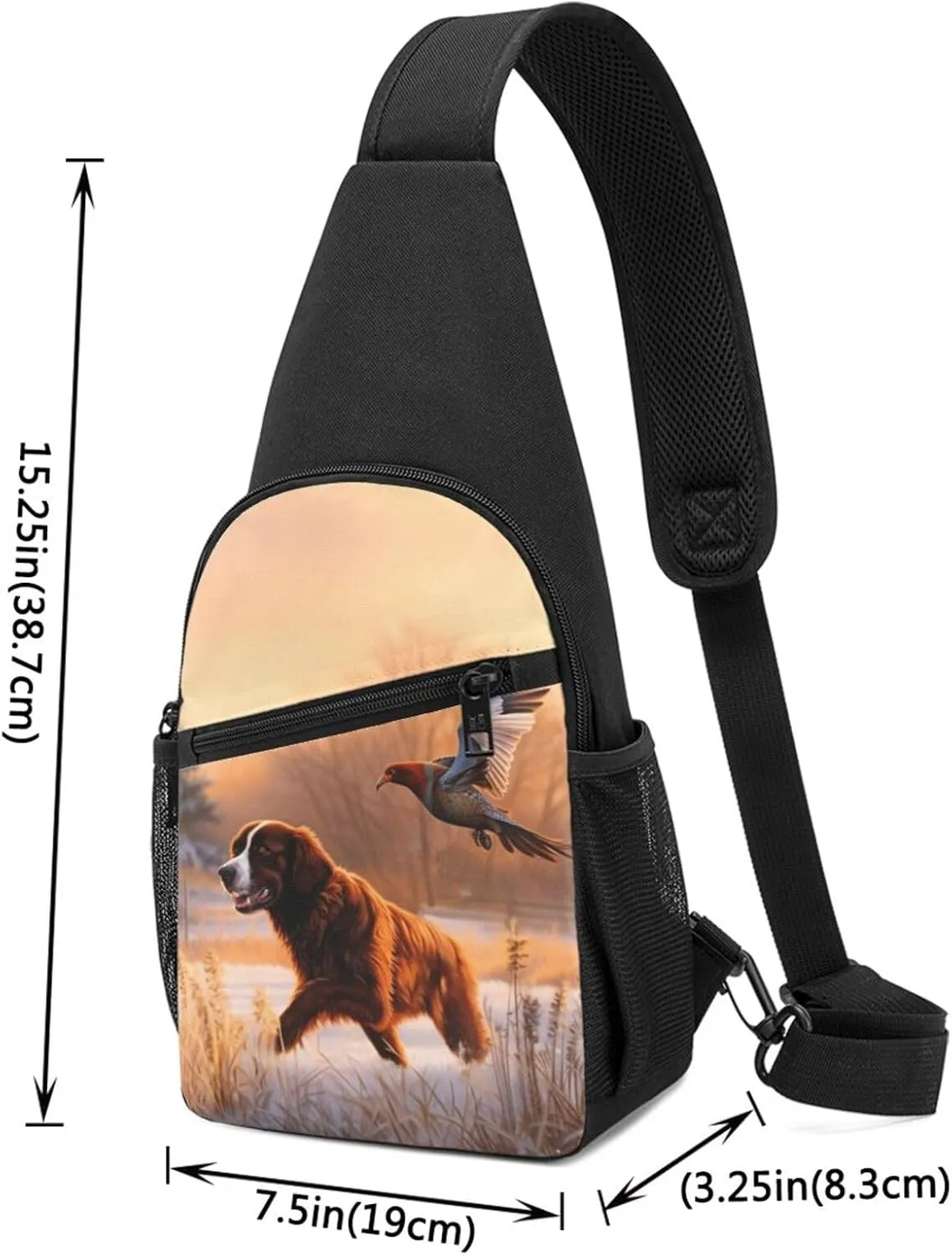 Crossbody Sling Backpack Sling Bag for Men Women Cross Chest Bag Shoulder Bag Dog Catching Pheasant Travel Hiking Daypack