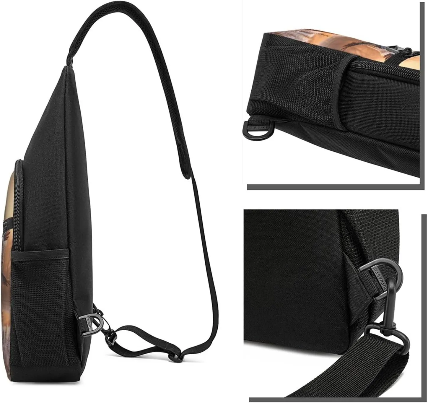 Crossbody Sling Backpack Sling Bag for Men Women Cross Chest Bag Shoulder Bag Dog Catching Pheasant Travel Hiking Daypack