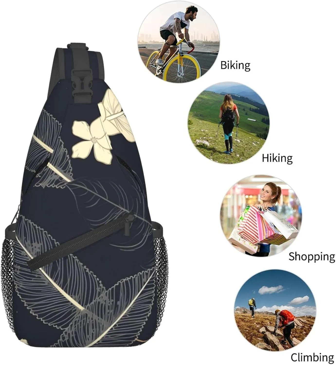 Crossbody Sling Backpack Sling Bag For Men Women Cross Chest Bag Shoulder Bag Elegant Leaves Travel Hiking Daypack