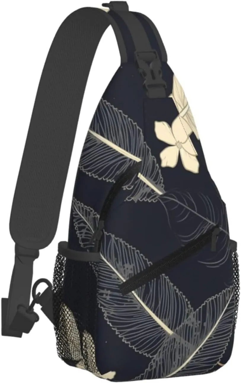 Crossbody Sling Backpack Sling Bag For Men Women Cross Chest Bag Shoulder Bag Elegant Leaves Travel Hiking Daypack