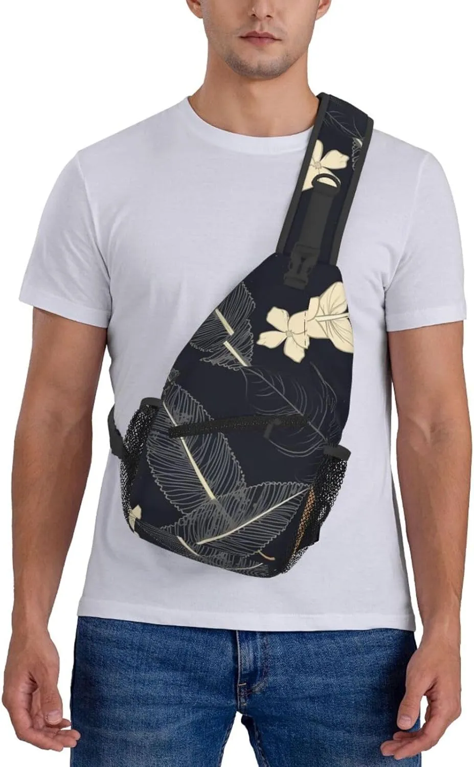 Crossbody Sling Backpack Sling Bag For Men Women Cross Chest Bag Shoulder Bag Elegant Leaves Travel Hiking Daypack