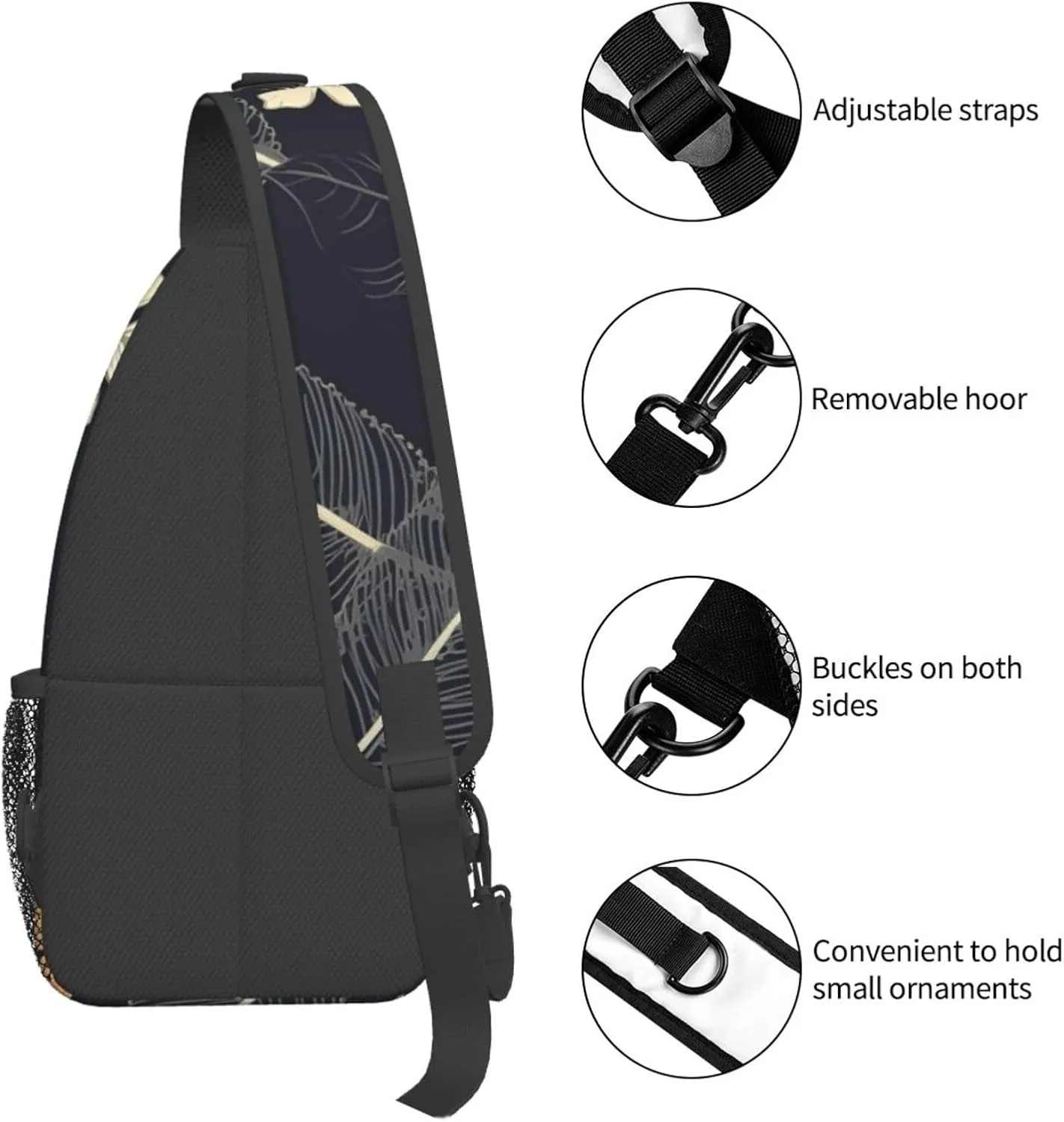 Crossbody Sling Backpack Sling Bag For Men Women Cross Chest Bag Shoulder Bag Elegant Leaves Travel Hiking Daypack