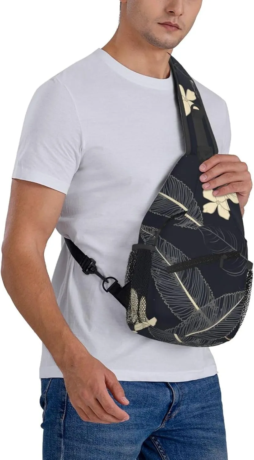 Crossbody Sling Backpack Sling Bag For Men Women Cross Chest Bag Shoulder Bag Elegant Leaves Travel Hiking Daypack