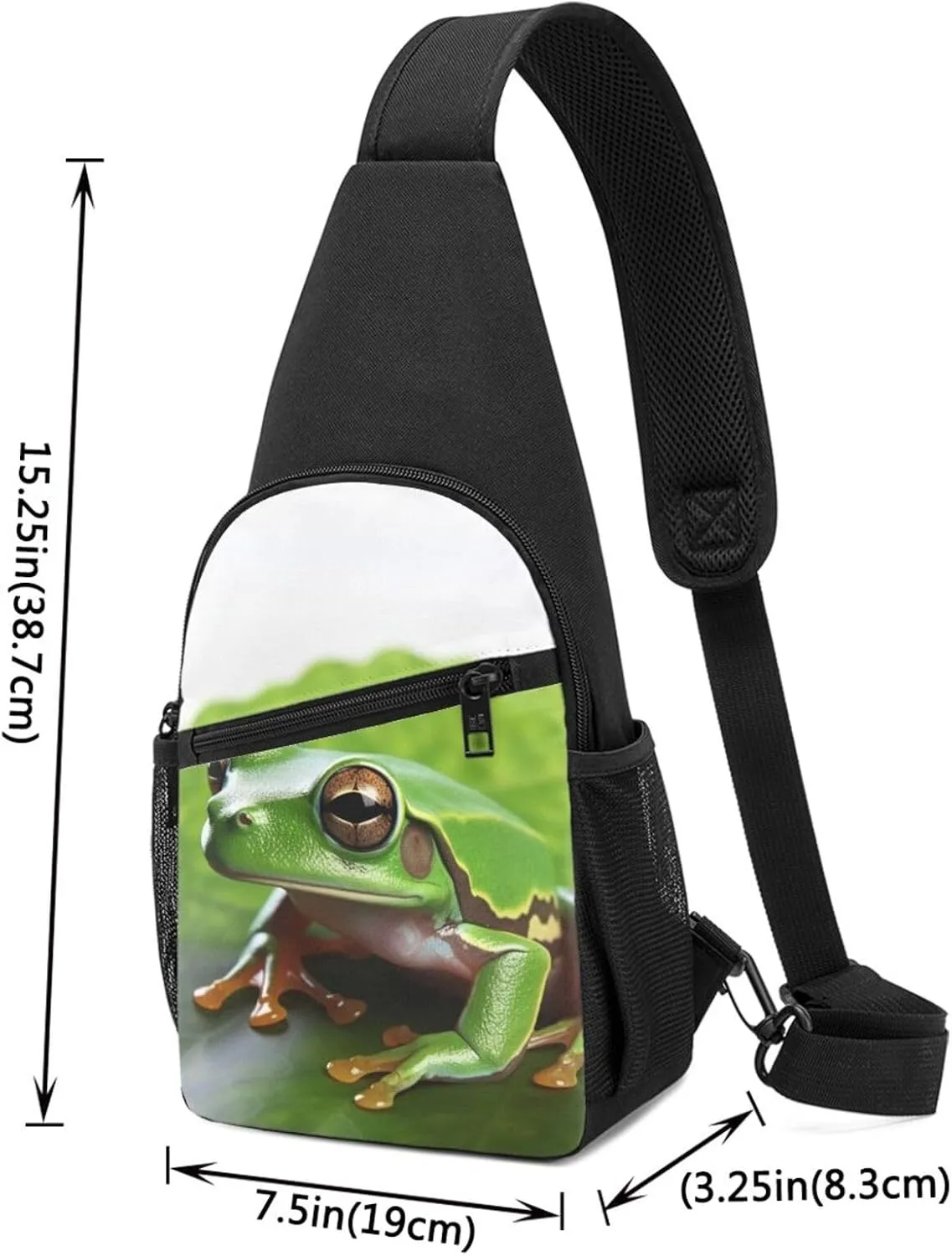 Crossbody Sling Backpack Sling Bag for Men Women Cross Chest Bag Shoulder Bag green Frog the Leaves Travel Hiking Daypack