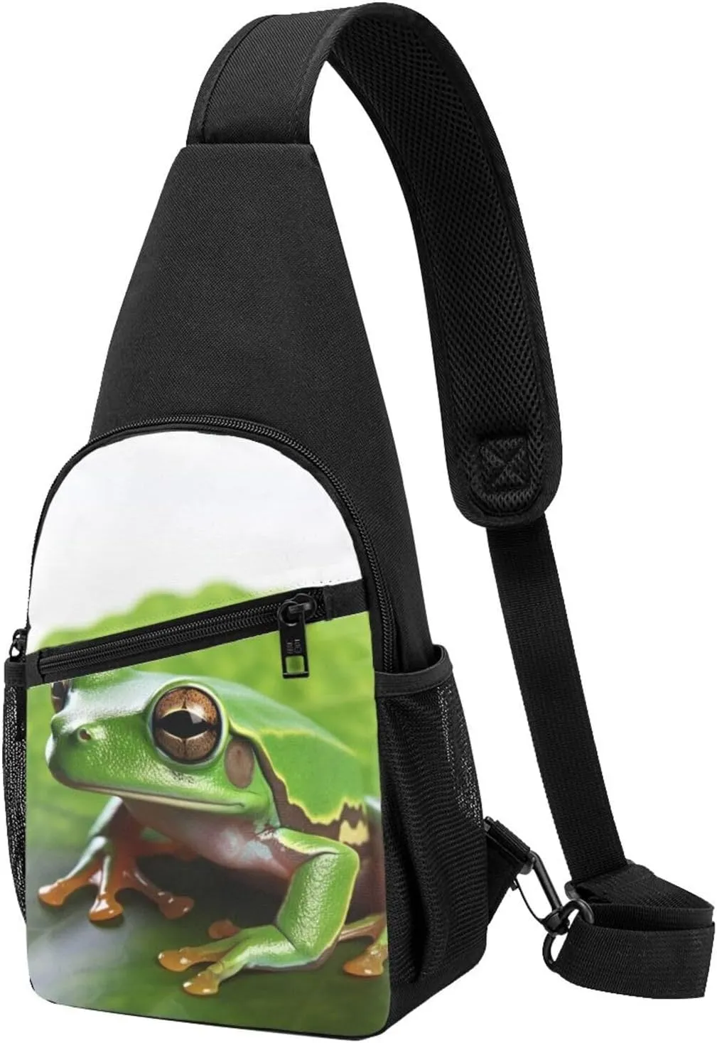 Crossbody Sling Backpack Sling Bag for Men Women Cross Chest Bag Shoulder Bag green Frog the Leaves Travel Hiking Daypack