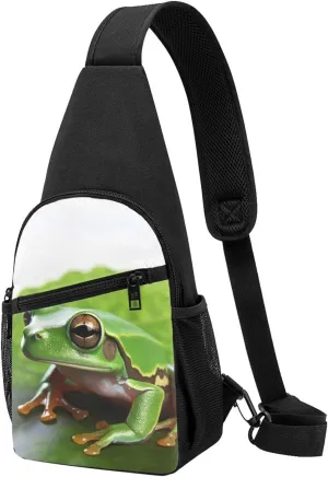 Crossbody Sling Backpack Sling Bag for Men Women Cross Chest Bag Shoulder Bag green Frog the Leaves Travel Hiking Daypack