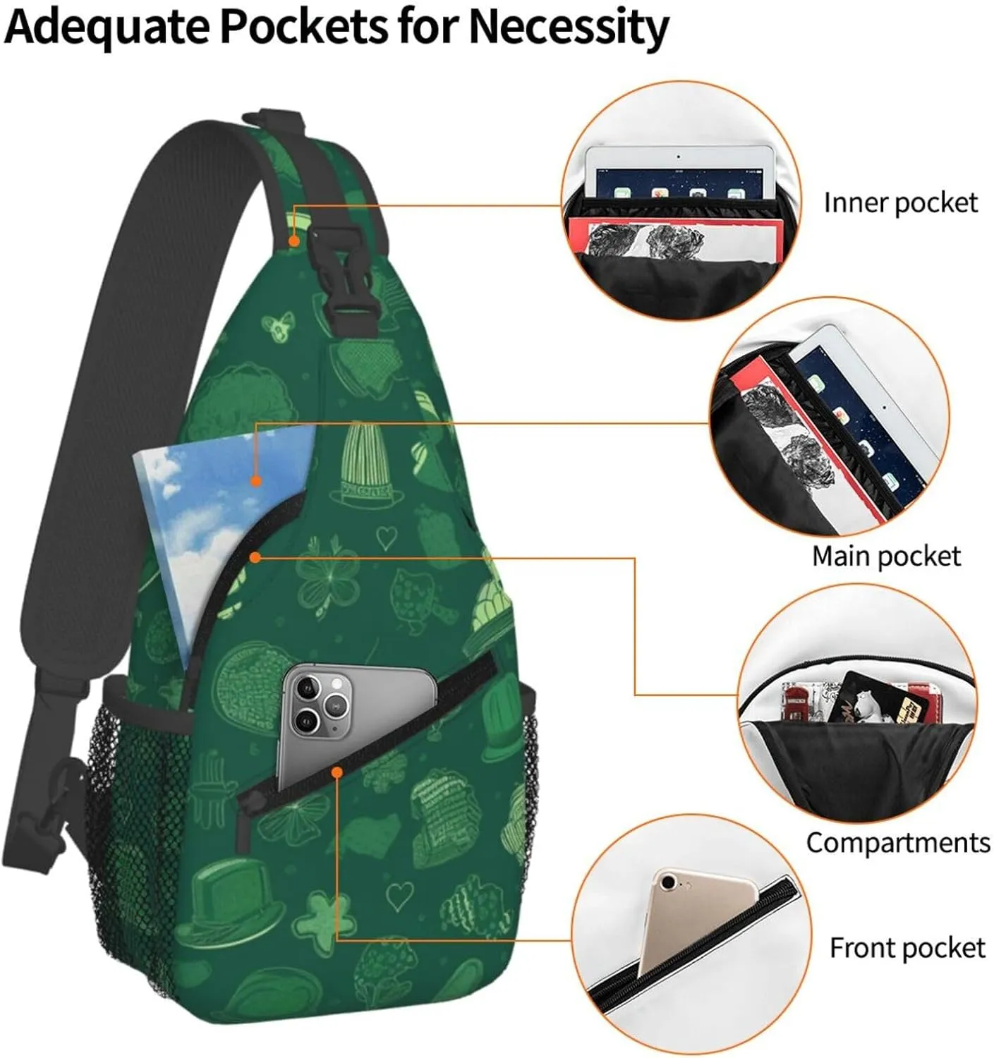 Crossbody Sling Backpack Sling Bag For Men Women Cross Chest Bag Shoulder Bag Hat And Balloon Pattern Travel Hiking Daypack