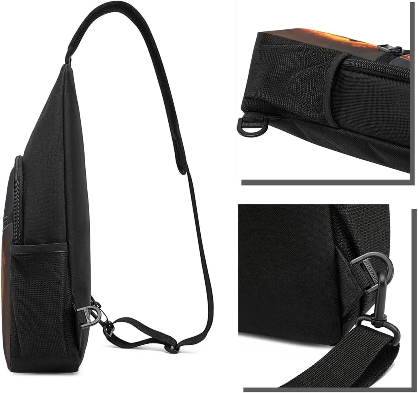 Crossbody Sling Backpack Sling Bag for Men Women Cross Chest Bag Shoulder Bag HD Fire Wolf Travel Hiking Daypack